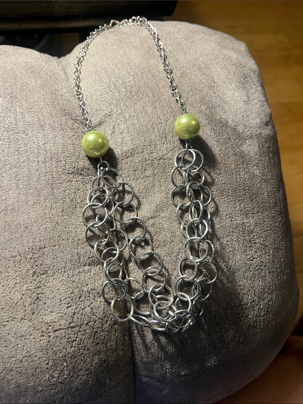 Silver tone multi chain necklace with beads 1965